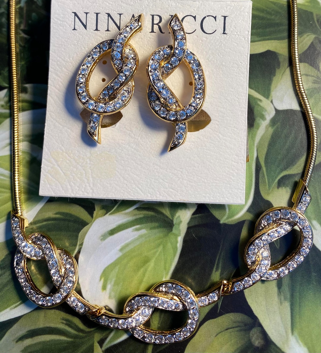 Crystal Ricci Nina Ricci Swarovski Crystal Necklace and Clip Earrings, 22kt Gold ...