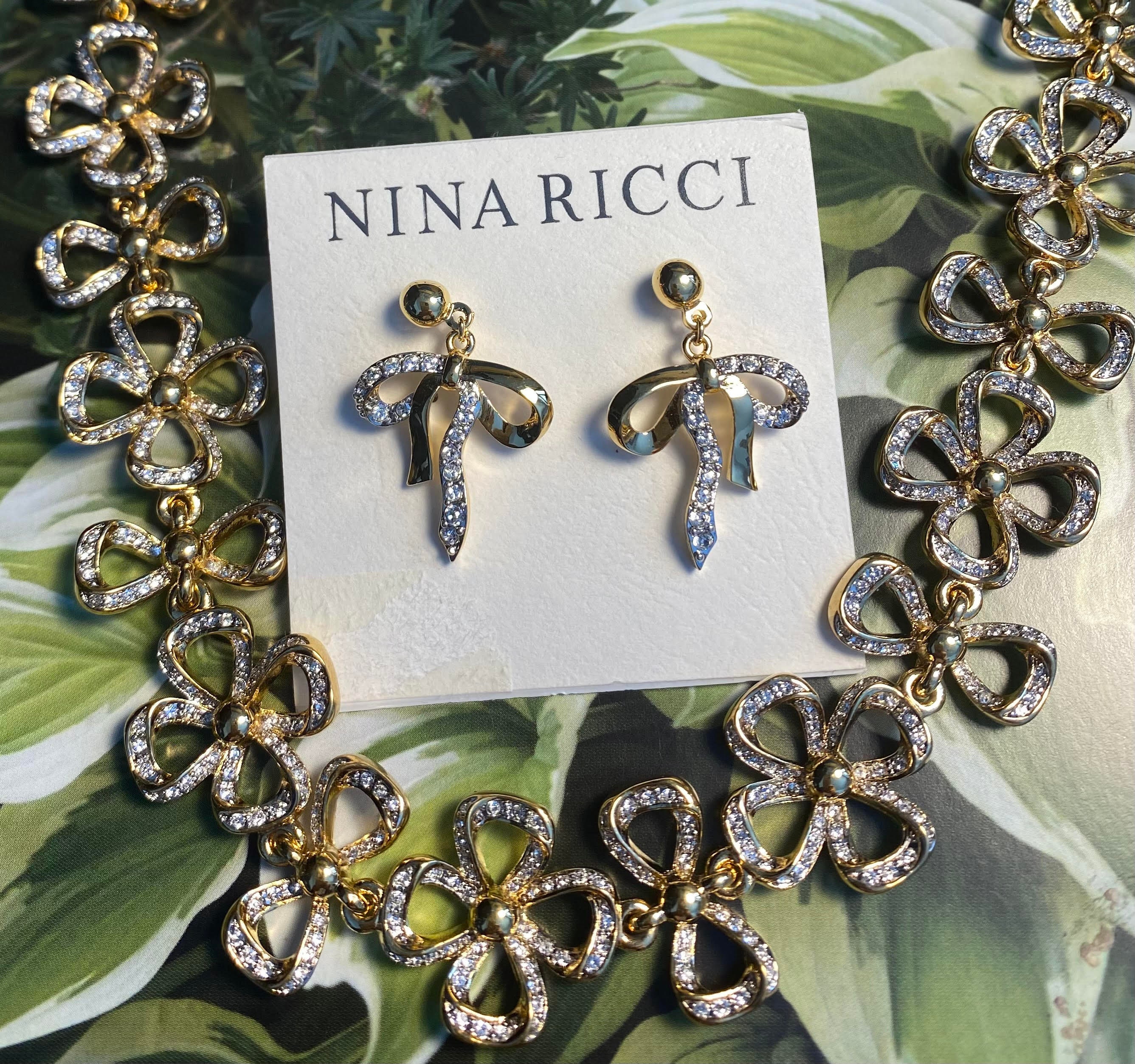Nina Ricci Necklace & Earrings Set: 22kt Gold, Swarovski Crystals