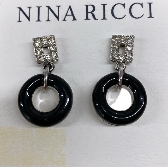 Nina Ricci Pierced Earrings. Rhodium plated w han… - image 1