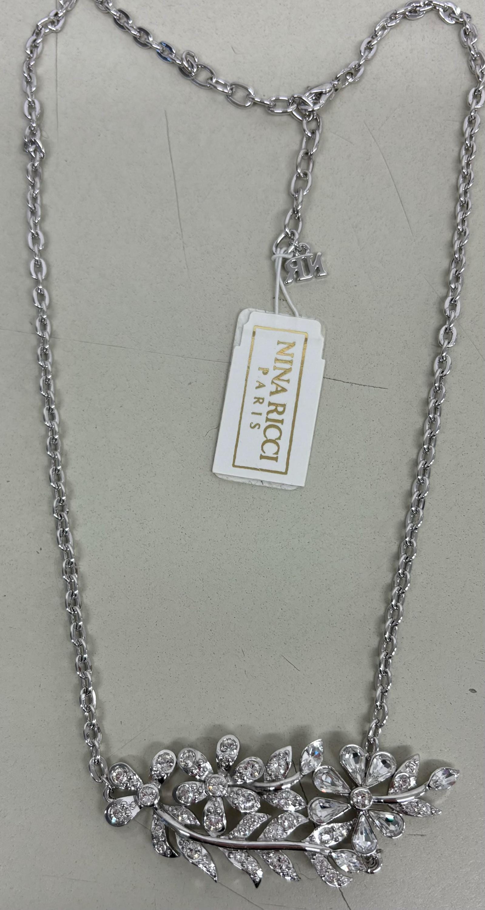 Nina Ricci Vintage Swarovski Crystal Necklace, Rhodium Plated 