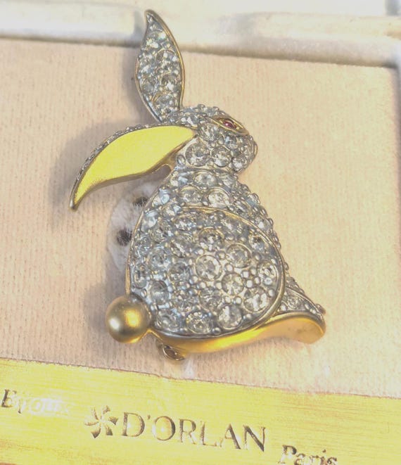 D'orlan Brooch, Bunny Rabbit, SIGNED, Triple 22kt Gold Plated