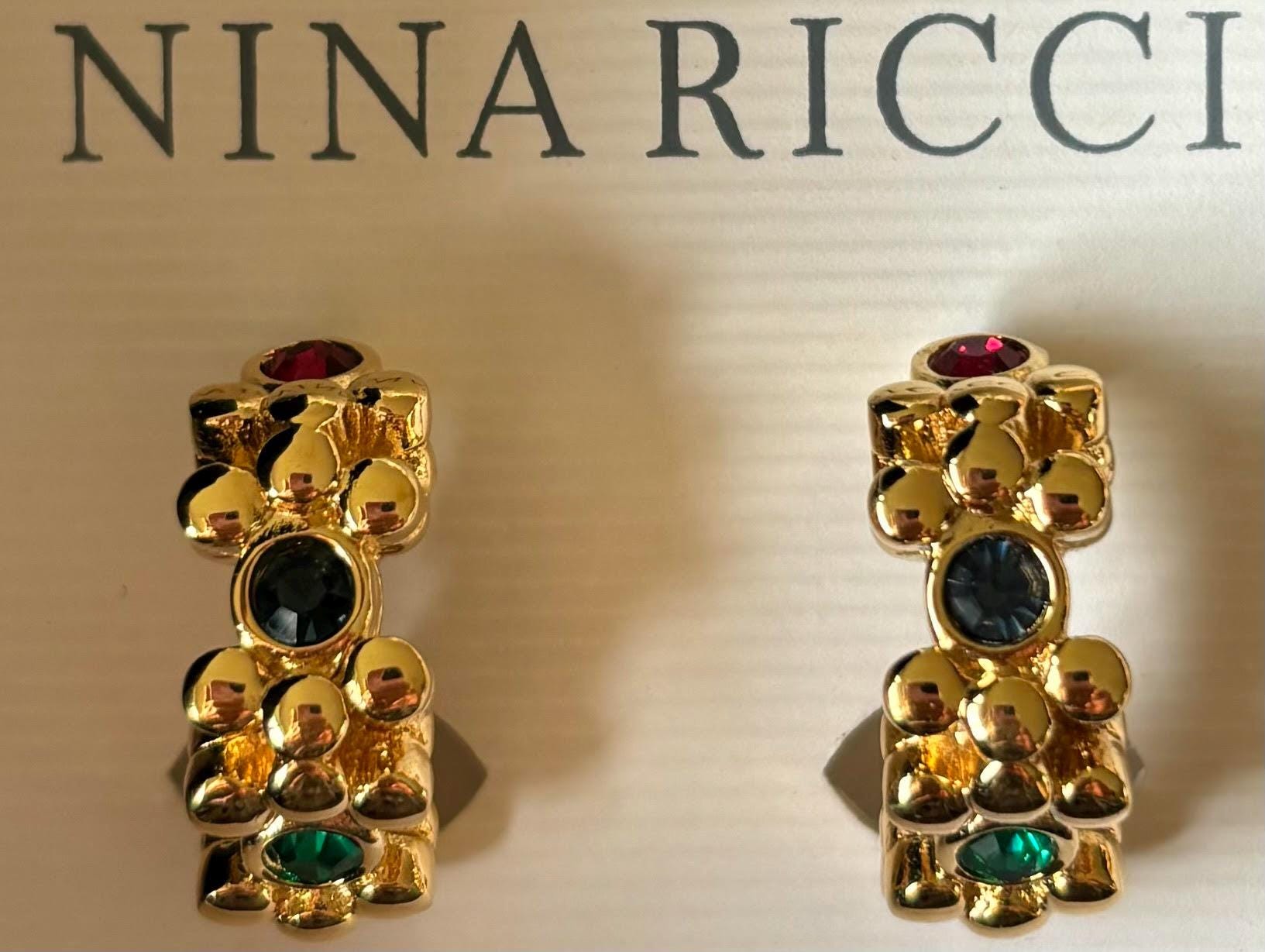 Nina Ricci Clip Earrings, Triple 22kt Gold Plated W Handset