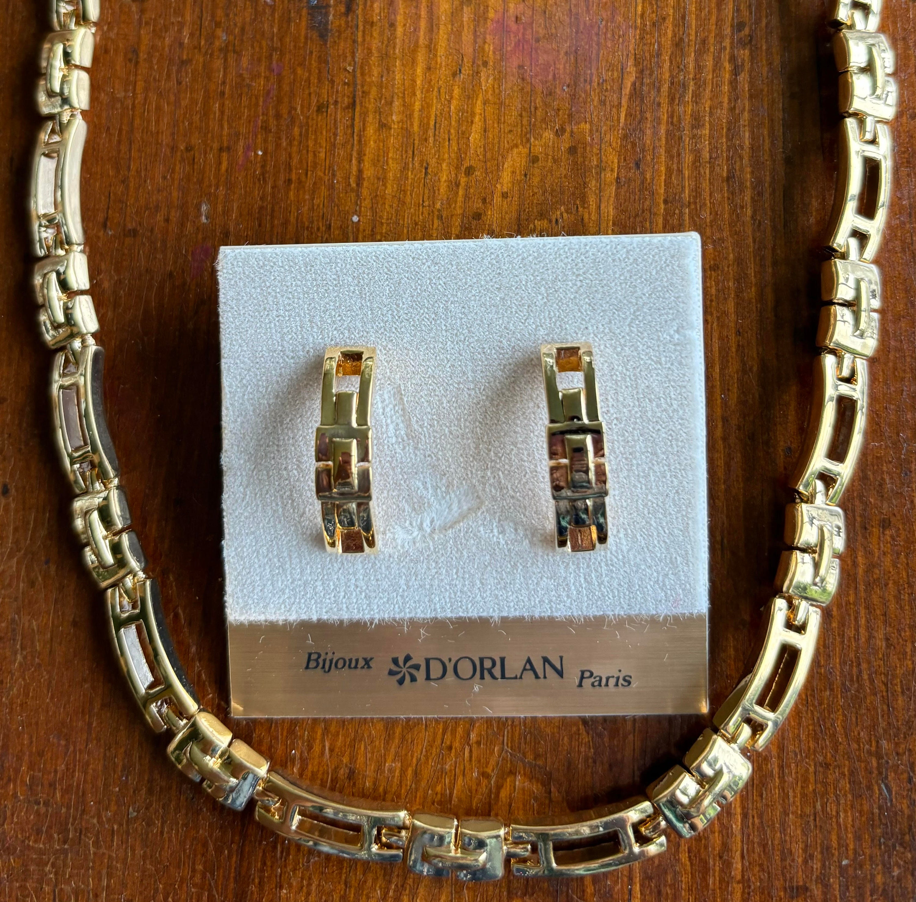 D'Orlan Signed necklace, w pierced Triple 22kt gold 18  inches long,Removable extension,Designer,Vintage, Canadian, New