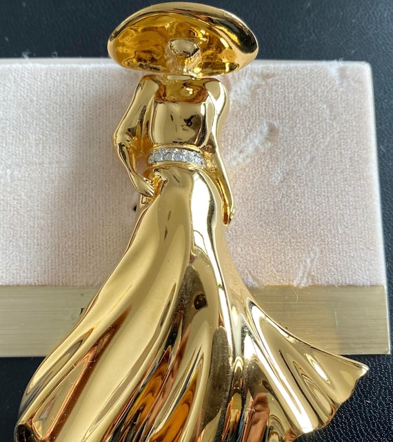 D'orlan Nina Ricci Brooch, 22kt Gold Plated Lady With Swarovski