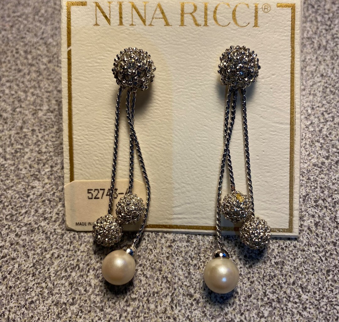 Crystal Ricci Nina Ricci Swarovski Crystal Pearl Drop Earrings, Rhodium Plated - Etsy