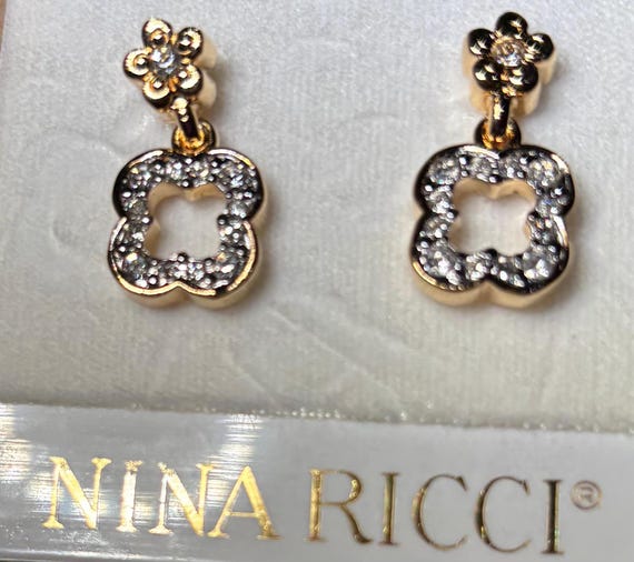 Nina Ricci Vintage Earrings, 22kt Gold Plated Swarovski Crystals