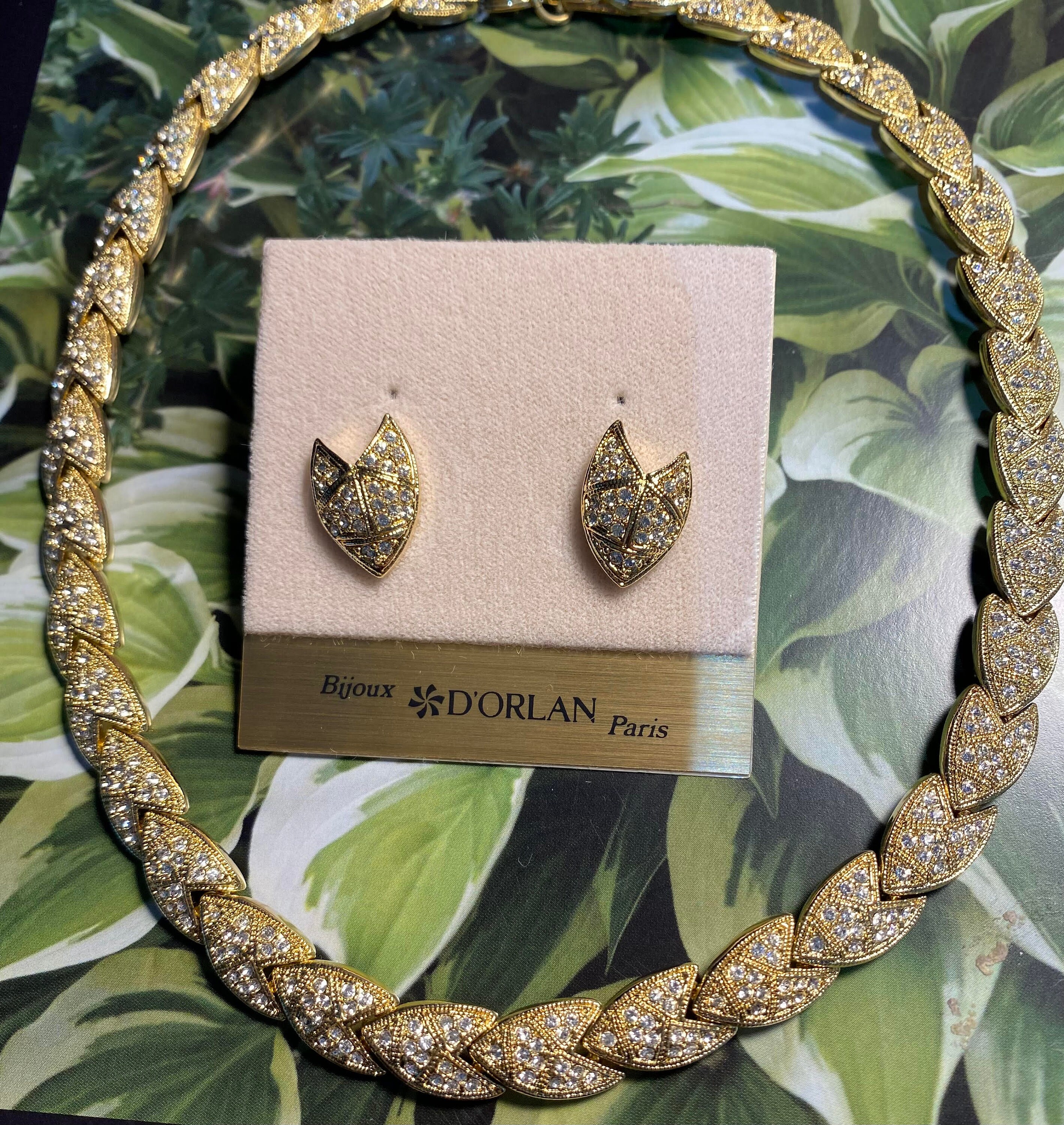 アクセサリー VINTAGE D'ORLAN NECKLESS & EARRINGS D'orlan Signed Necklace W Stud Pierced Earrings. Triple 22kt