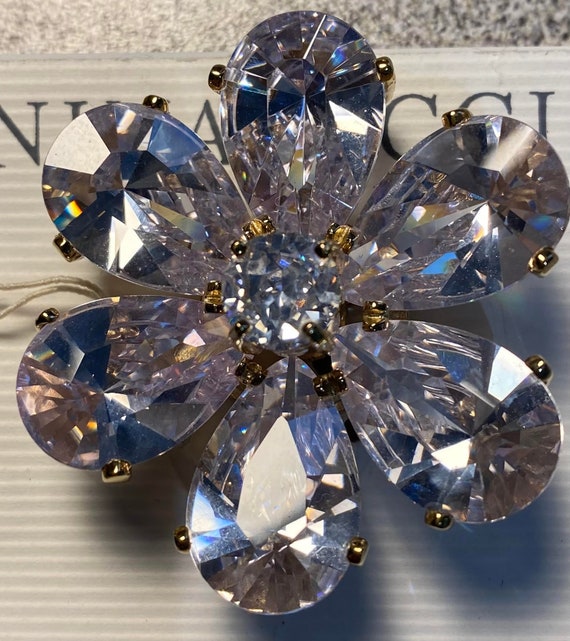 Nina Ricci Floral Brooch, Exquisite Swarovski Crystal, Gold Plated