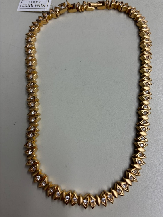 Vintage Nina Ricci Necklace, 22kt Gold Plated, Swarovski Crystals