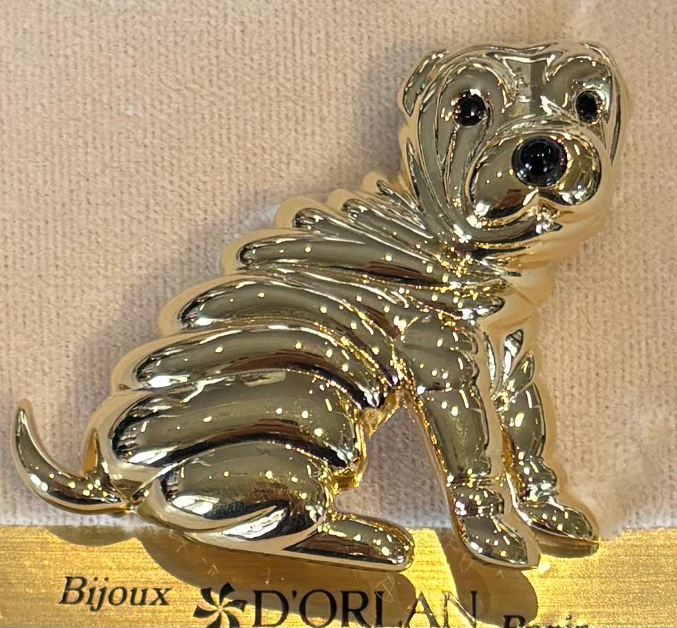 Broche D'Orlan Vintage - Petit Chien En Doré Avec Strass - Neuf Sans Emballage - Fabriqué En France