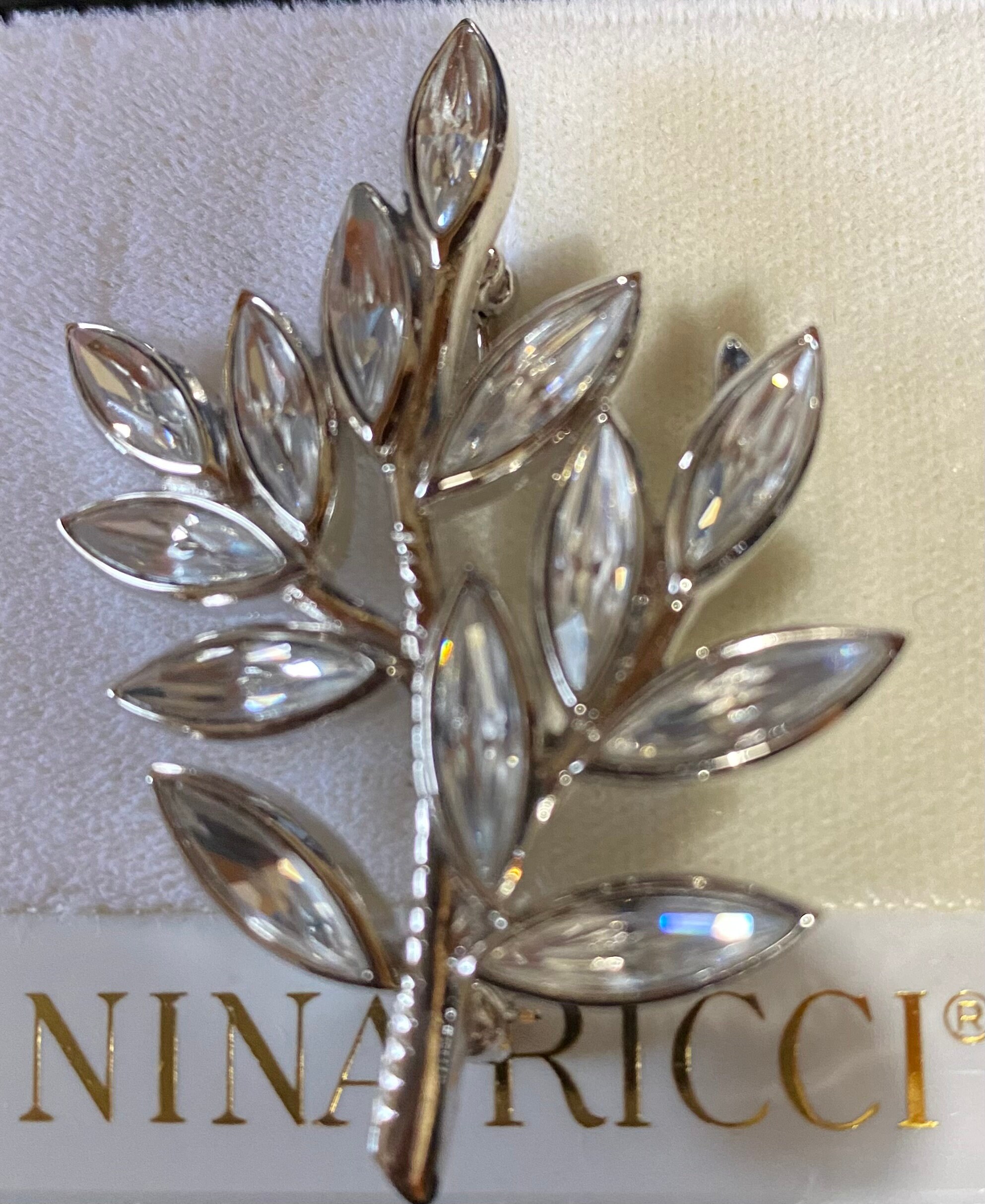Nina Ricci Signed Rhodium Plated Leaf Design Handset With Swarovski ...