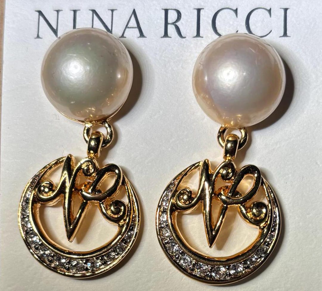 Vintage Nina Ricci Earrings, 22kt Gold Plated, Swarovski Crystals