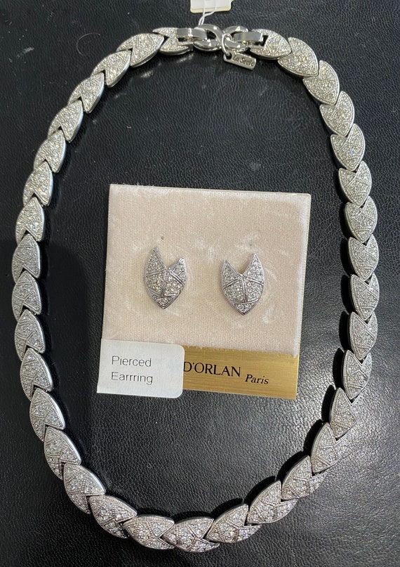 D'orlan Signed Necklace With Pierced Earrings. Triple 22kt