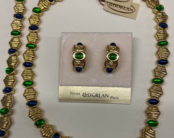 D'orlan Signed Necklace, Bracelet, Pierced Earrings. Triple D'orlan Signed Necklace, Bracelet, Pierced Earrings. Triple