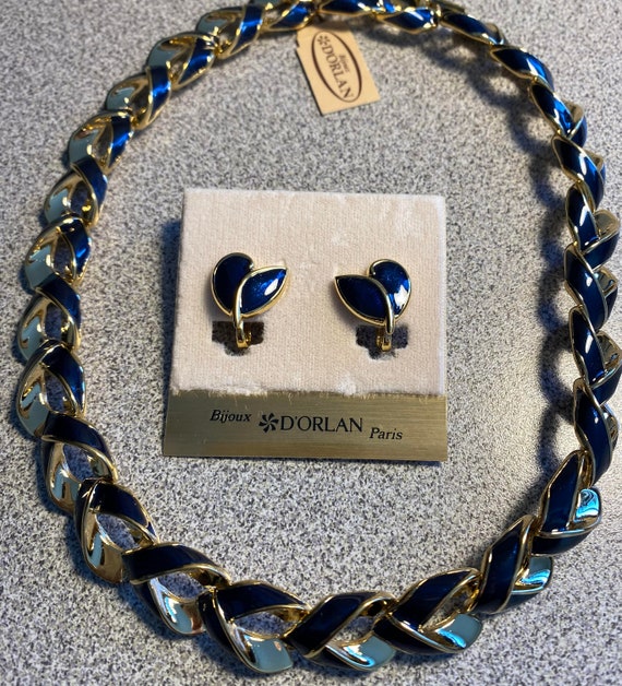 ドーラン ネックレス イヤリング セット ネイビー ブルー ゴールド N76 D'orlan Necklace and Pierced Earrings, 22kt Gold Plated, Blue