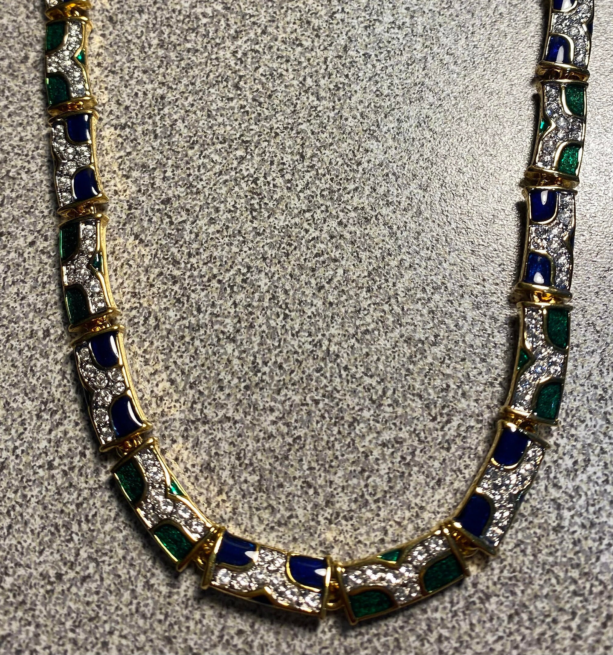Vintage Nina Ricci Necklace, Hand-painted Enamel, Swarovski