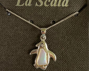 Sterling Silver Penguin on 18 inch chain. Mother of Pearl, Made in Italy.  New item