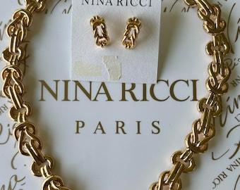 Vintage Nina Ricci Necklace, Gold Tone Necklace, Choker