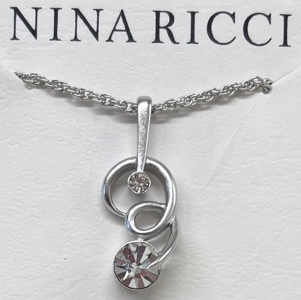 Nina Ricci Pendant, Matte Rhodium, Swarovski Crystals, Signed
