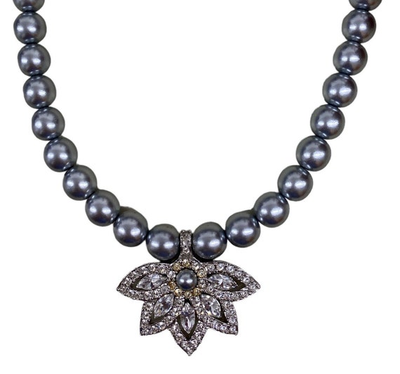 Buy D'orlan Grey Pearl Necklace W Fancy Swarovski Crystals