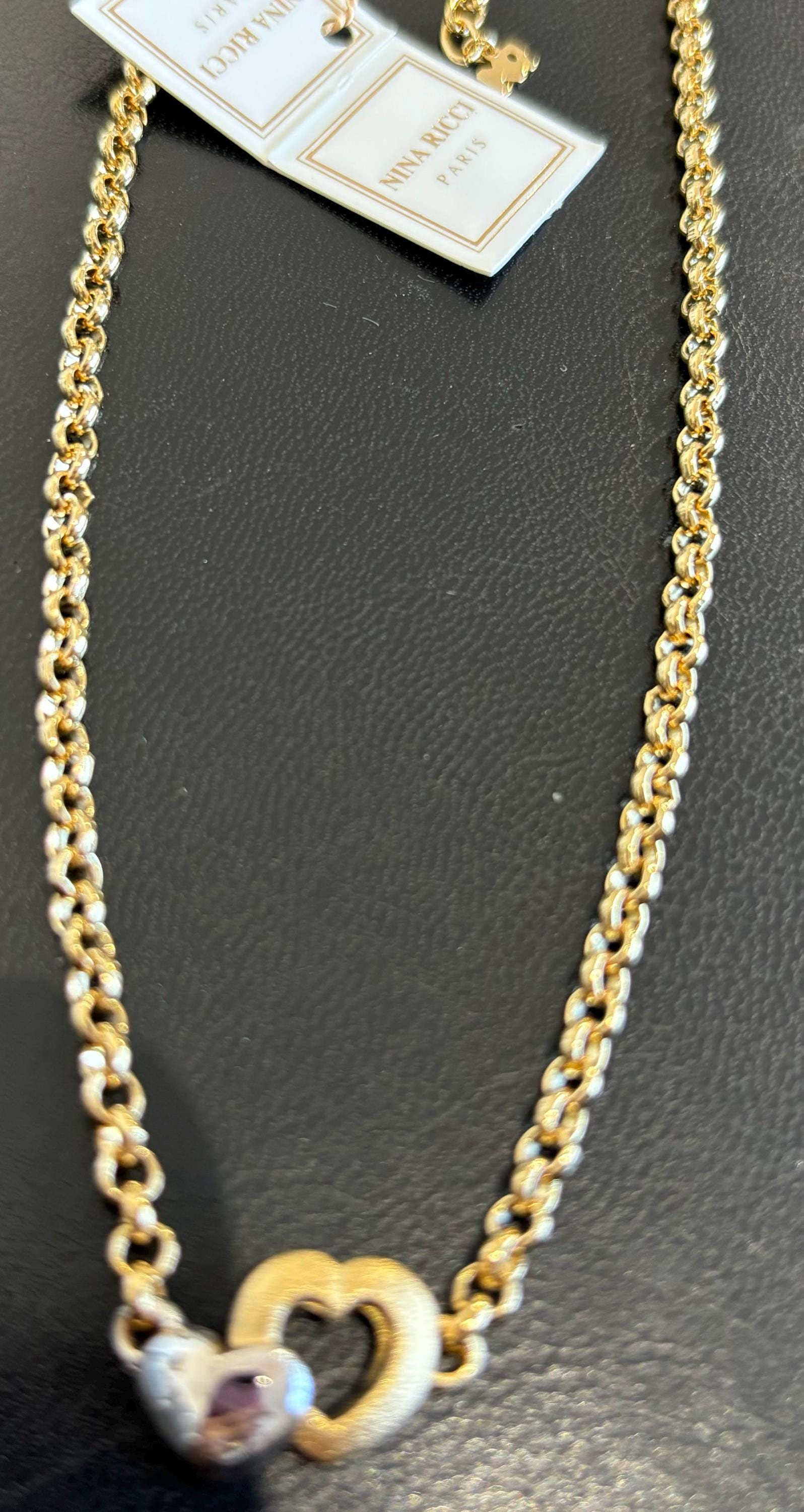 Vintage Nina Ricci Heart Necklace, 22kt Gold Plated, 16 Inch - Etsy