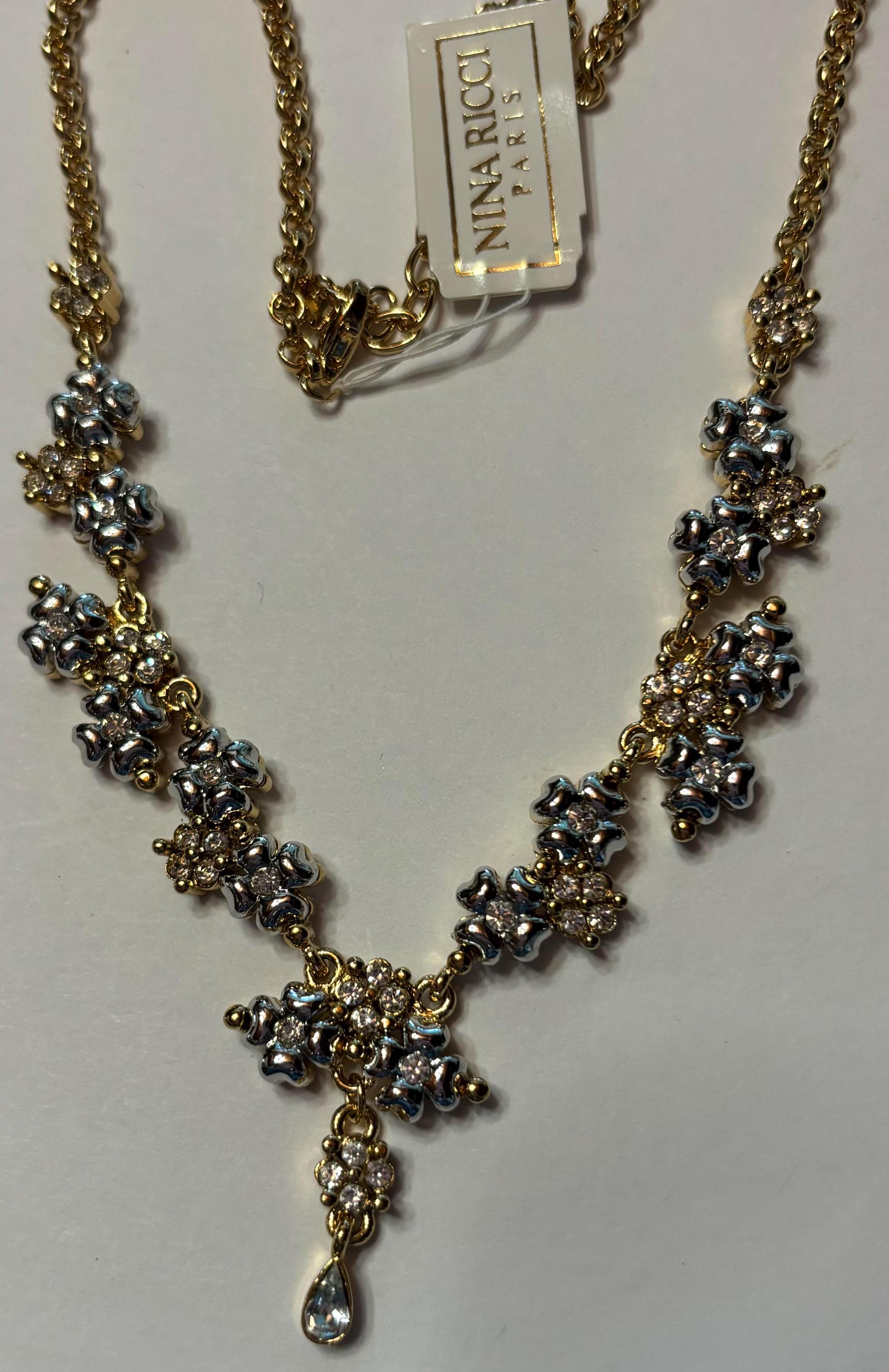 Nina Ricci Necklace, Swarovski Crystals, 22kt Gold Plated 
