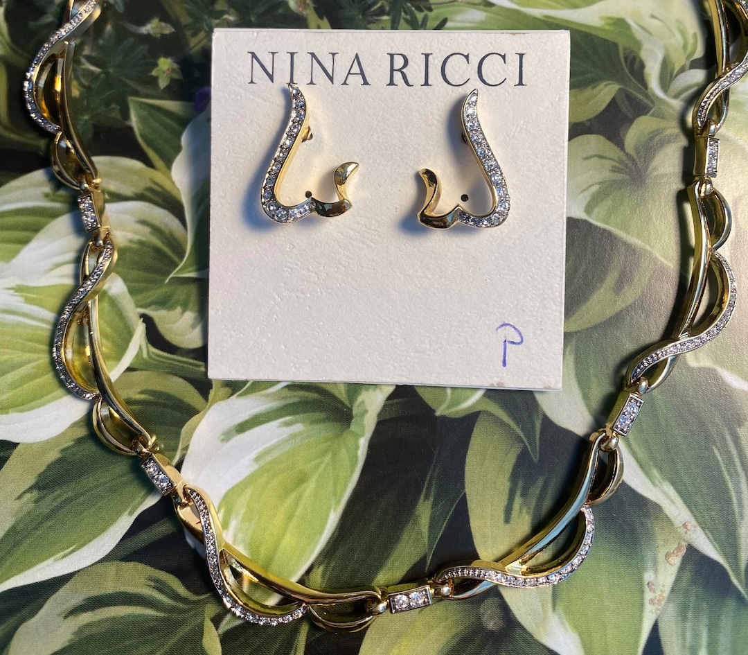 Crystal Ricci Nina Ricci 22kt Gold Plated Swarovski Crystal Necklace and Earrings - Etsy