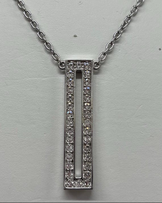 D'Orlan Rectangular Drop Pendant, Rhodium plated … - image 1