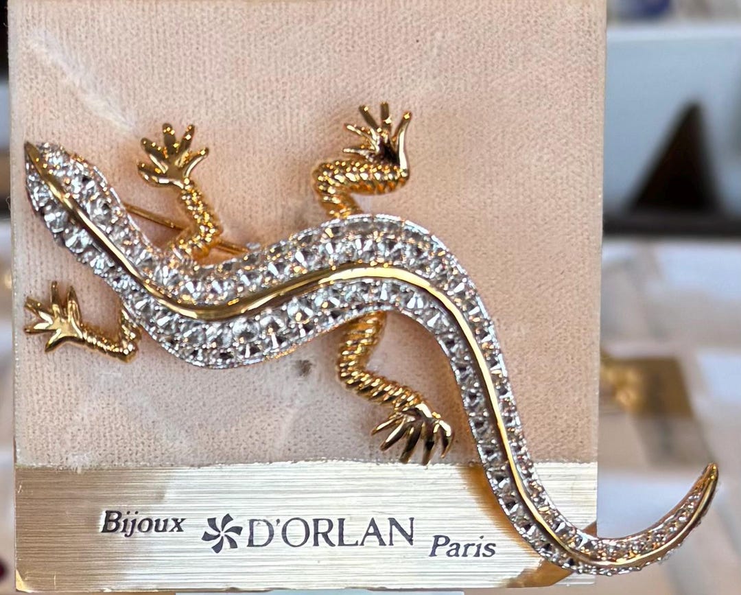 D'orlan, Lizard Brooch, Triple 22kt, Gold Plated, Swarovski, Designer ...