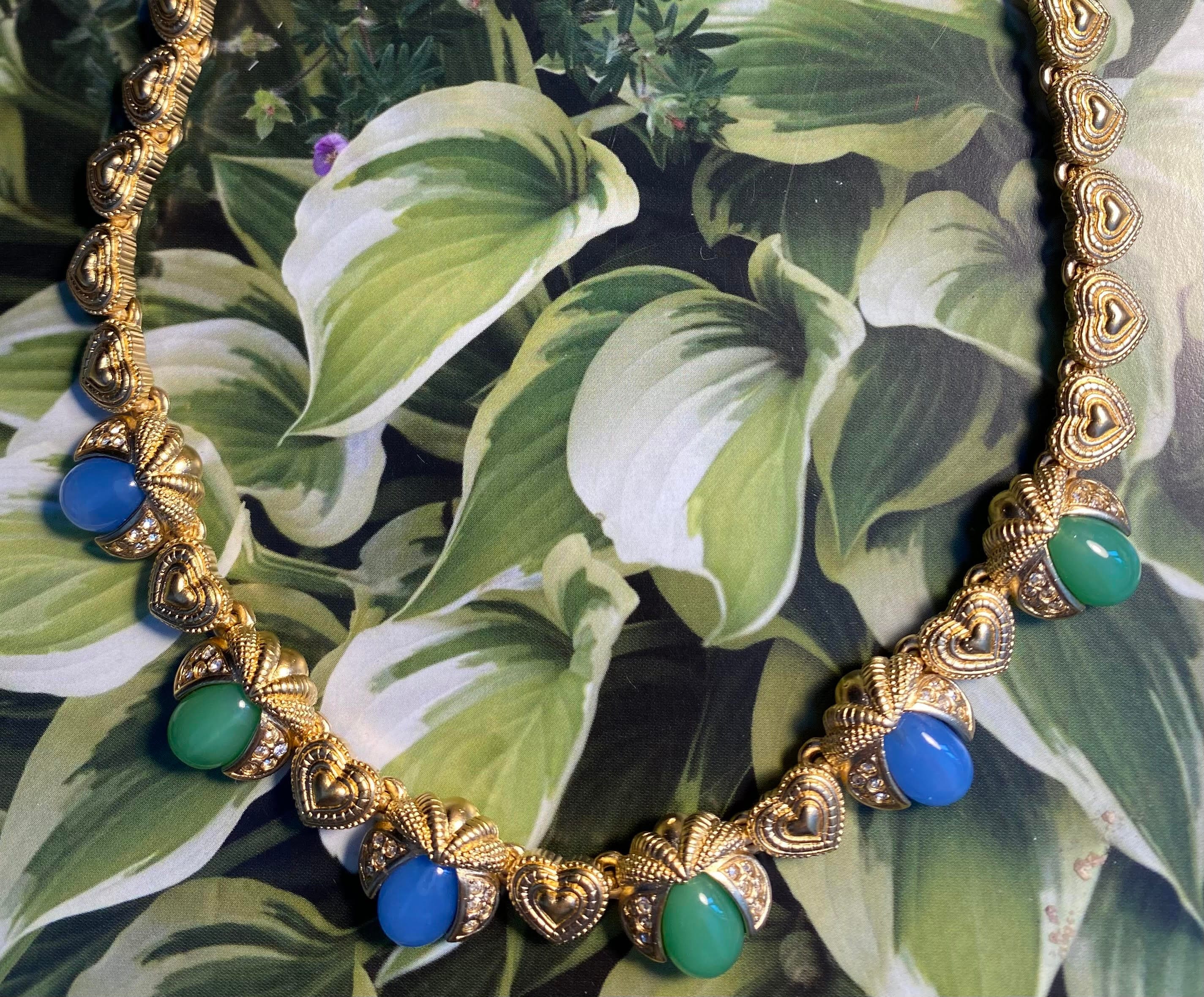 Nina Ricci 22kt Gold Cabochon Necklace, Swarovski Crystals - Etsy 