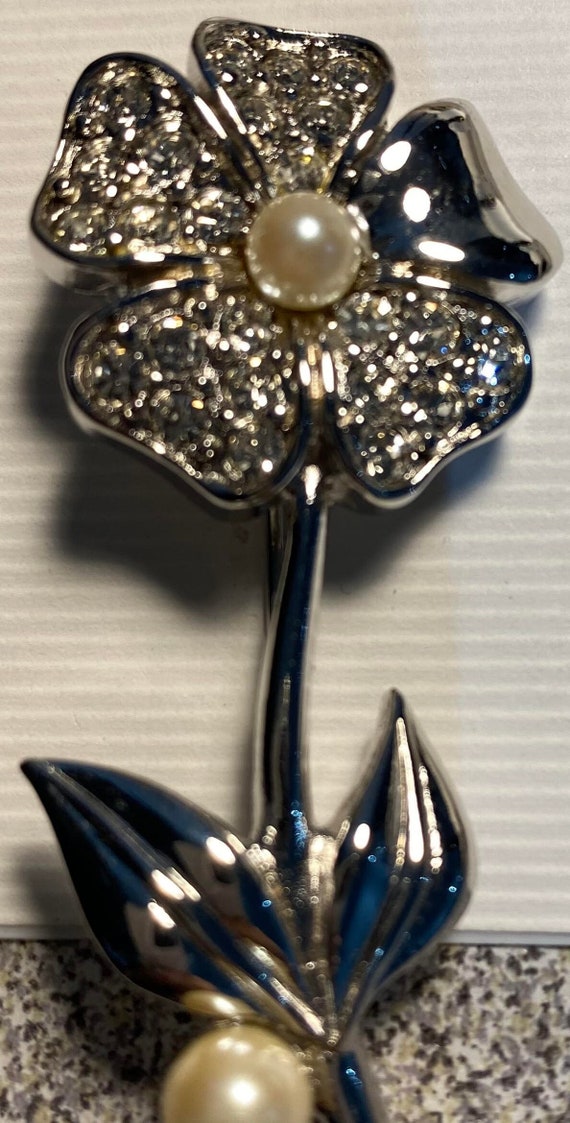 Nina Ricci Rhodium Floral Brooch,. Handset Swarovs