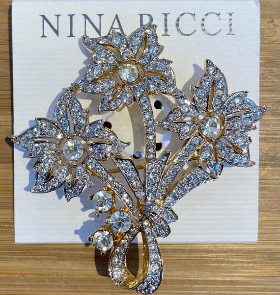 Nina Ricci Gold plated or Rhodium plated Floral B… - image 1