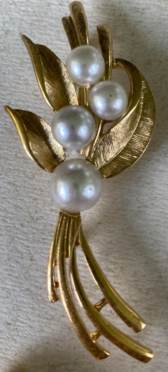 Broche Vintage Art Déco – Perles Plaqué Or – Occasion – Bijou Ancien