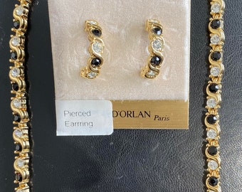 D'orlan Necklace and Pierced Earrings. Triple 22kt Gold Pl D'orlan Necklace and Pierced Earrings. Triple 22kt Gold Pl