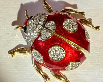 Broche Ancienne Plaquée Or Avec Cristal Rouge - Marque GL, Vintage, Occasion