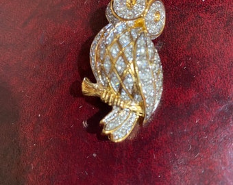 D'Orlan Signed Small Swarovski crystal Owl.  22kt gold plated w handset Swarovski crystals