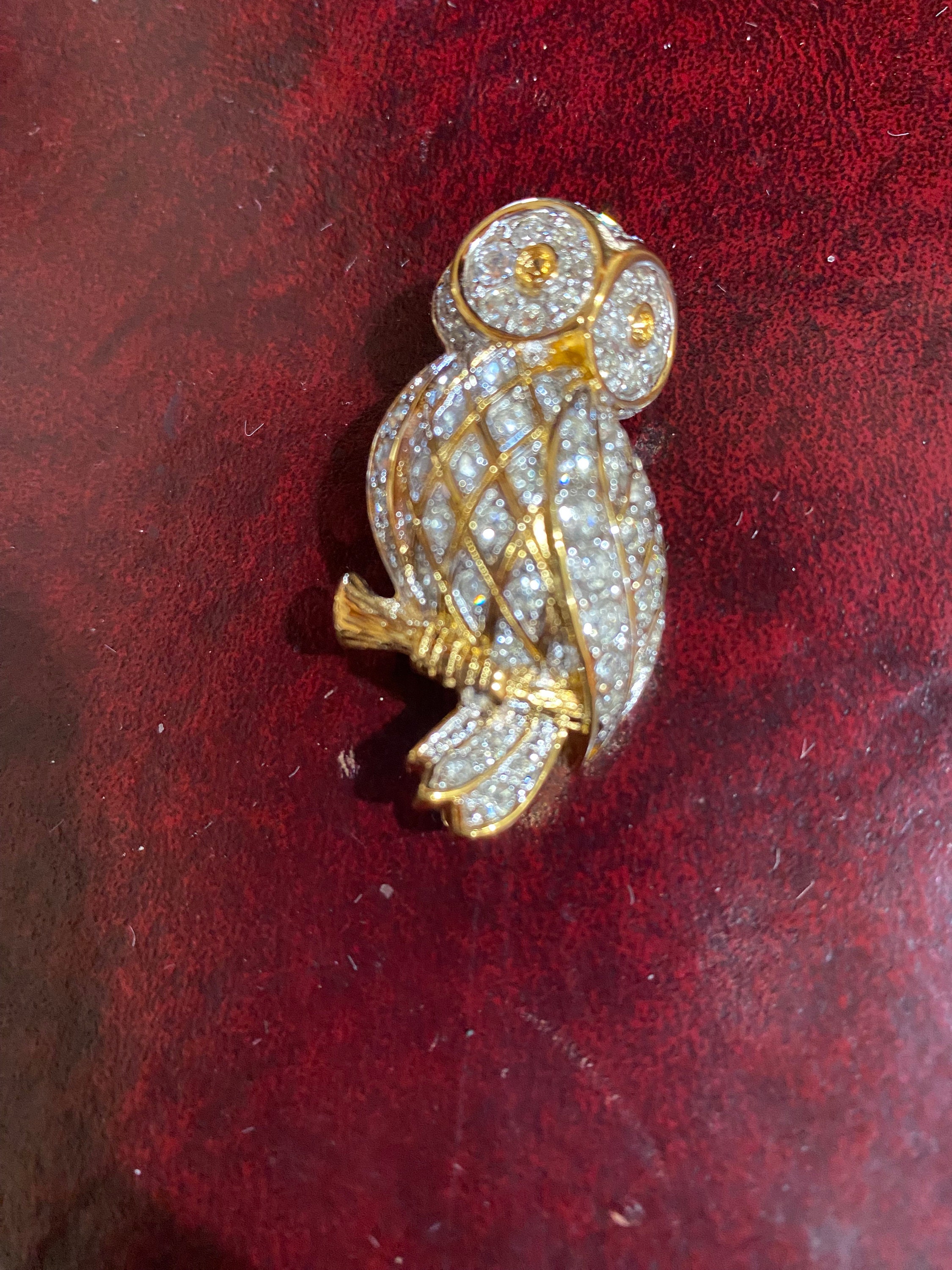 D'Orlan Signed Small Swarovski crystal Owl.  22kt gold plated w handset Swarovski crystals