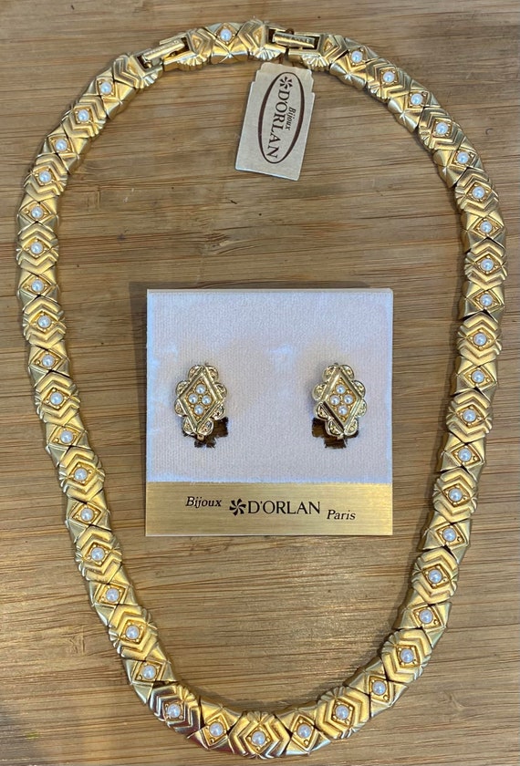 Parure Bijoux Dorée Collier Et Boucles D'oreilles Clip - Occasion - Verre Et Métal