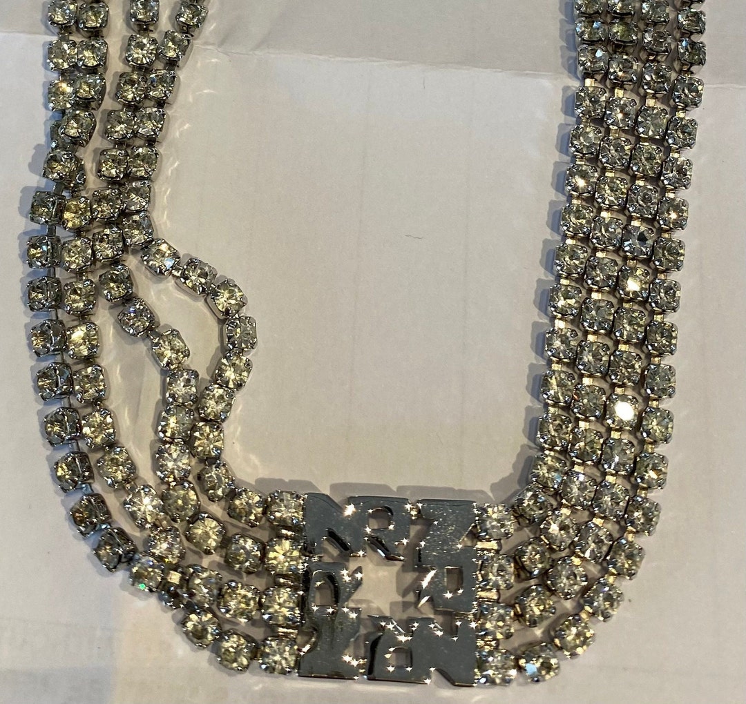 Crystal Ricci Vintage Nina Ricci Swarovski Crystal Logo Necklace, Rhodium Plated - Etsy