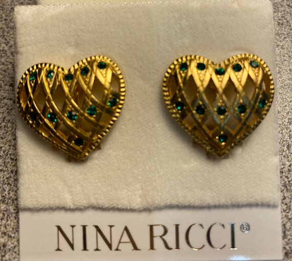 Nina Ricci Heart Pierced Earring. Triple 22kt gol… - image 1