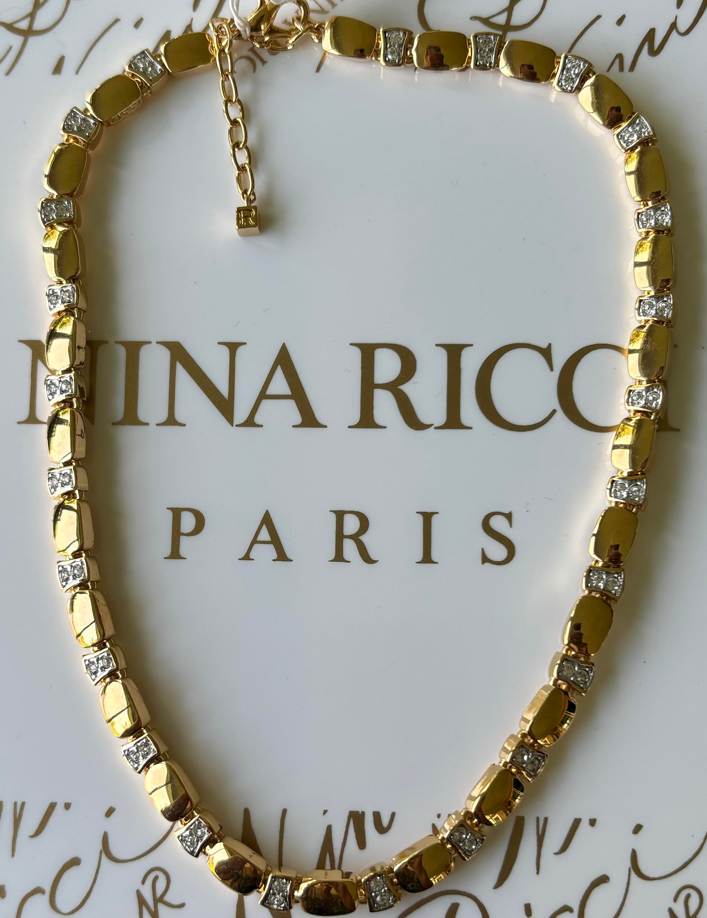 Nina Ricci Signed Vintage Necklace, 22kt Gold Swarovski Crystals