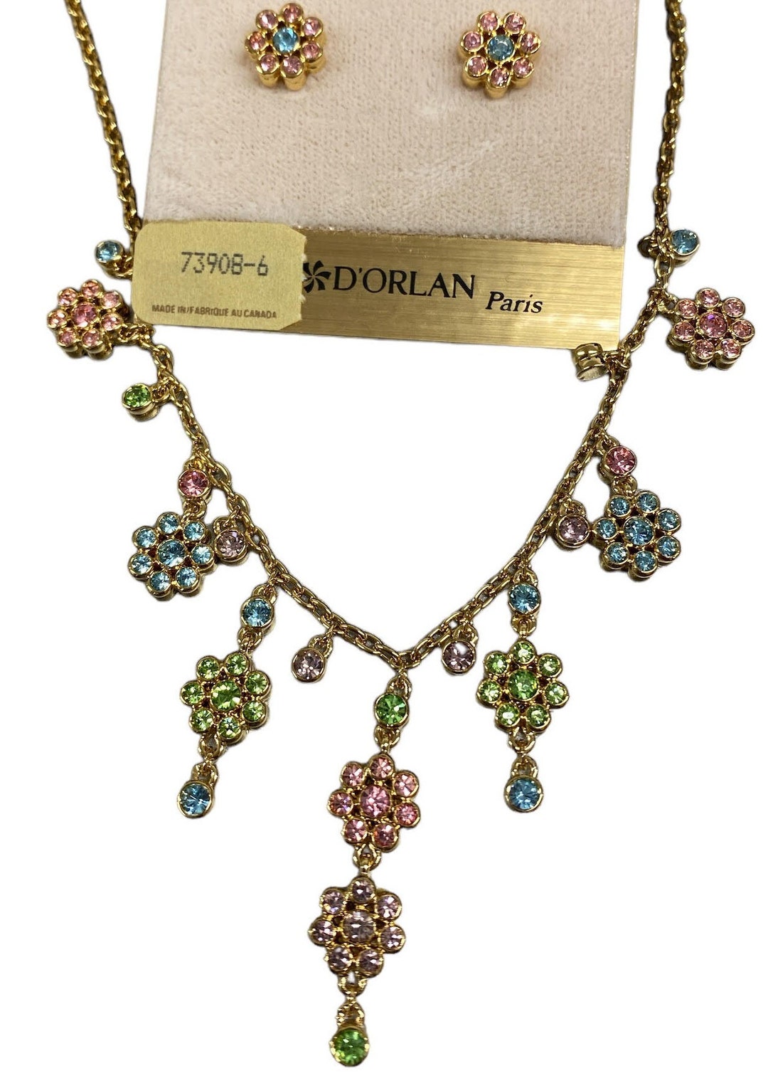 D'orlan Signed Necklace W Pierced Earrings. . Triple 22kt