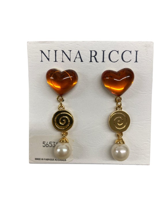 Nina Ricci Drop Pierced Earrings.  Triple 22kt gol