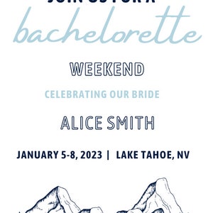 Lake Tahoe Bachelorette Printable and Mobile Invitation Itinerary, Canva Template, Camping Theme, Lake Bach Party Schedule, Digital Download