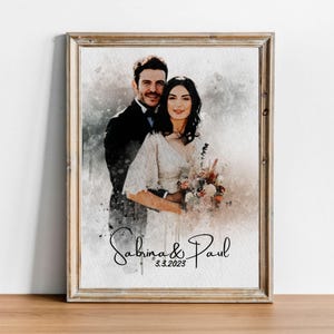 Retrato personalizado de pareja de novios, pintura a partir de una foto, impresión de acuarela personalizada, aniversario de pareja, regalo para ella y él, regalos de compromiso