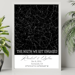 Carte du ciel personnalisée, Impression ciel nocturne, Carte du ciel, Cadeau de mariage, Carte de la constellation, Cadeau de premier anniversaire, Carte premier rendez-vous, La nuit de notre rencontre