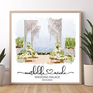Veranstaltungsort Aquarell, Hochzeitsort Druck, Hochzeitsgeschenk für Paar, 1. Hochzeitstag Geschenk, Veranstaltungsort Skizze, Jahrestagsgeschenke für Ihn