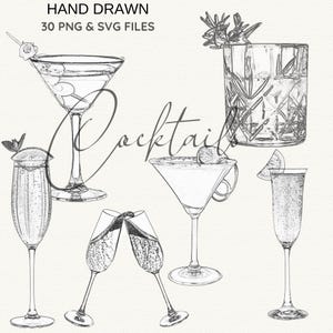 Cocktail disegnati a mano, file SVG e PNG, clipart di cocktail esclusivi, menu di bevande per matrimoni, illustrazioni di bevande, cocktail di nozze in linea, digitale