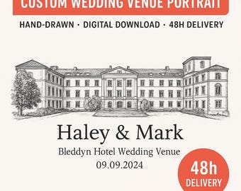 Custom Wedding Venue Illustration, Romantic Couple Illustration, Venue Sketch for Wedding Invitations, Wedding Gifts, Holiday Gift Keepsake