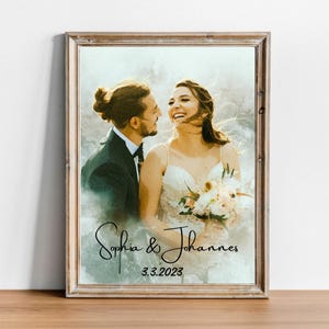 Retrato personalizado de pareja de novios, pintura a partir de una foto, impresión de acuarela personalizada, aniversario de pareja, regalo para ella y él, regalos de compromiso